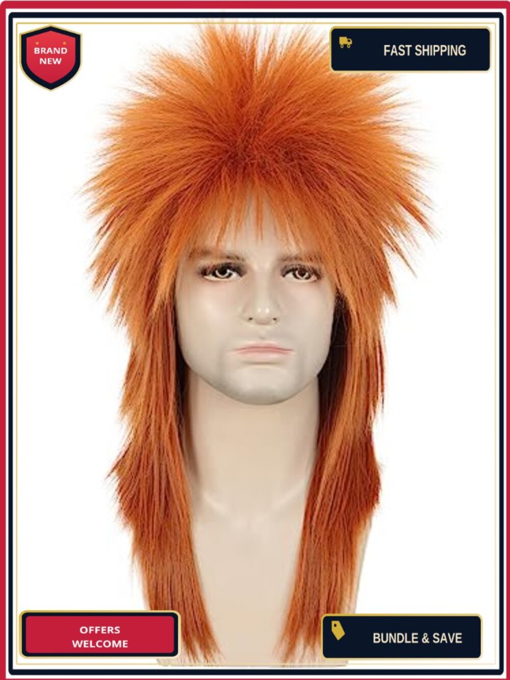 Long Straight Mullet Wig 70s 80s Costume Heat Resistant